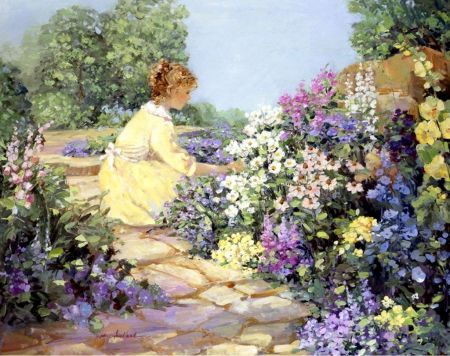 450x356 Women In Gardens Of Flowers Girl In Flowers Garden - Flower Garden Painting