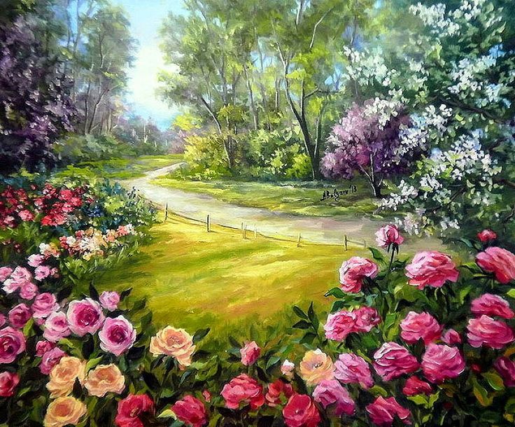 736x610 Flower Garden Oil Painting - Flower Garden Painting