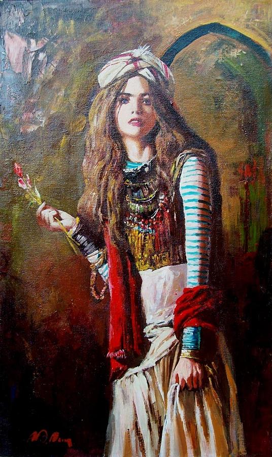 536x900 Girl With Flower Painting By Alim Adilov - Flower Girl Painting