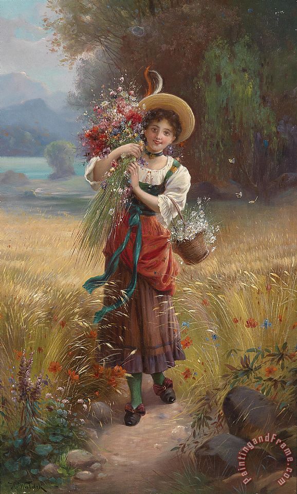 578x960 Hans Zatzka Circle Flower Girl Painting - Flower Girl Painting