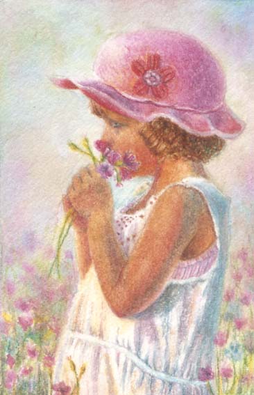 366x567 Miniature Painting - Flower Girl Painting