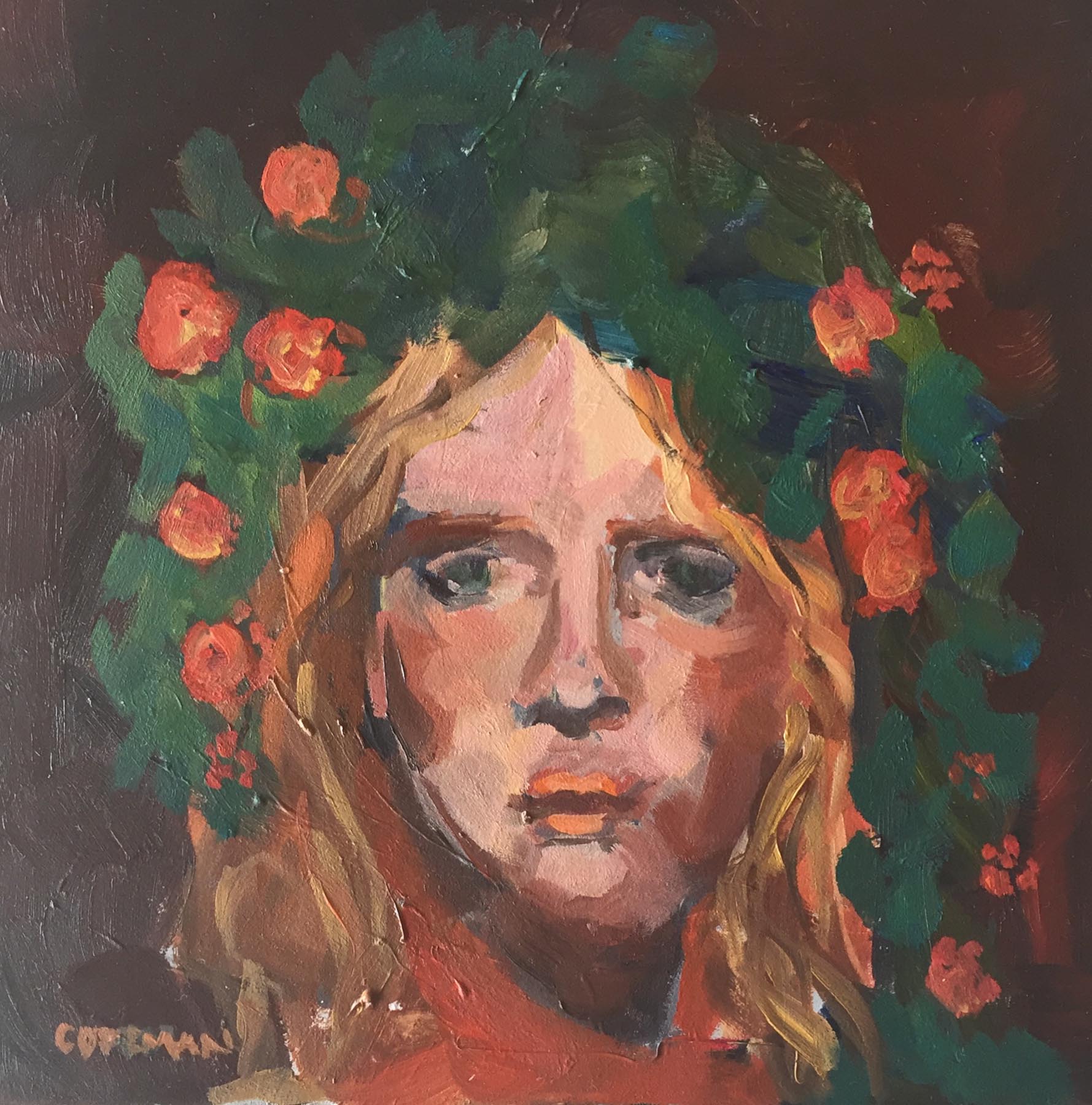1779x1800 Orange Boho Flower Girl - Flower Girl Painting