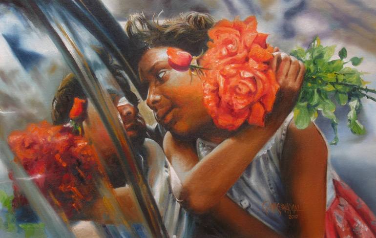 770x487 Saatchi Art Flower Girl Painting By Rajasekharan Parameswaran - Flower Girl Painting