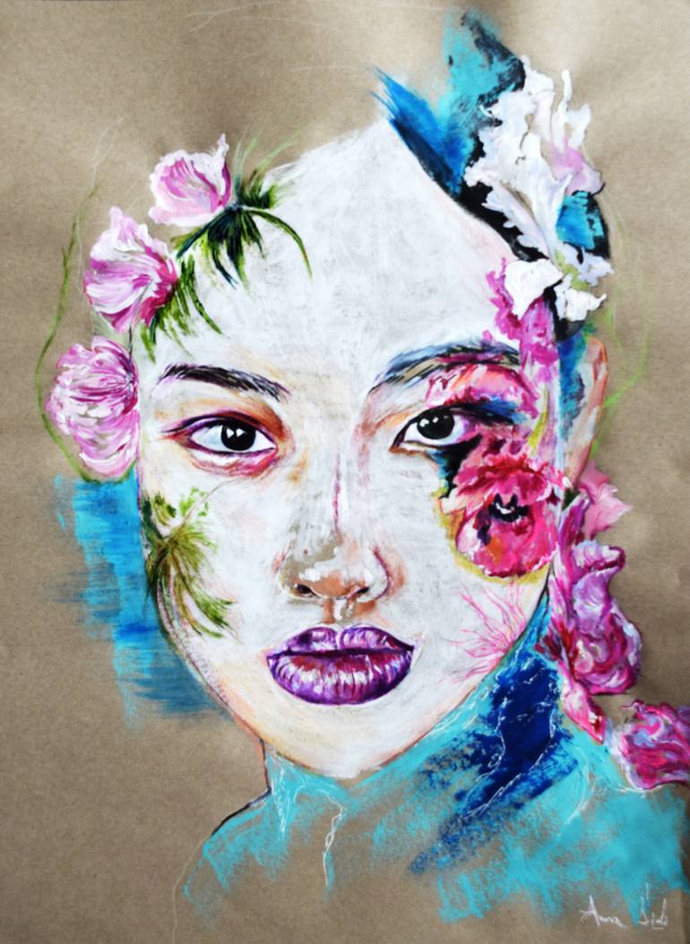 770x1053 Saatchi Art Flower Girl Portrait Painting By Anna Sidi Yacoub - Flower Girl Painting