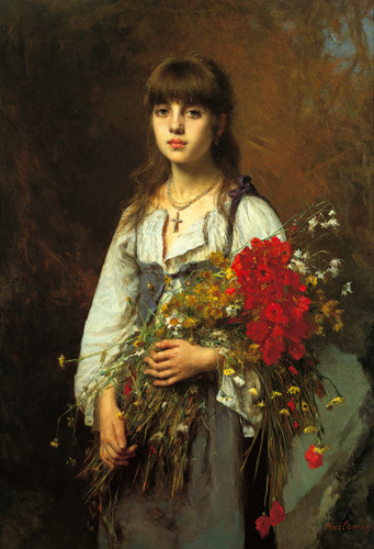 341x500 The Flower Girl Art Print By Alexei Alexeiewitsch Harlamoff - Flower Girl Painting