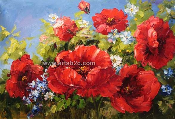588x400 Flower Fields Landscape Oil Painting Op Ff1 4372 - Flower Landscape Painting