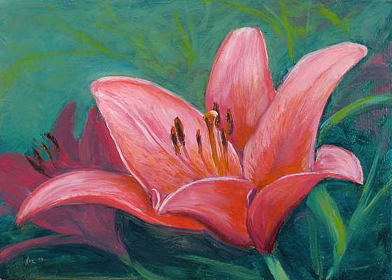 560x400 Pink Flower 5x7 In. Oil On Masonite - Flower Landscape Painting