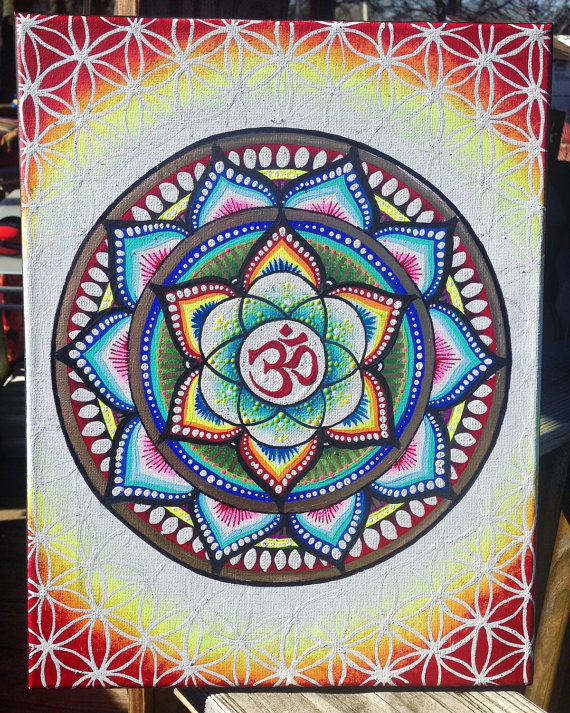570x713 Om Sacred Flower Of Life Mandala Etsy Ozdoof Psytrance - Flower Of Life Painting