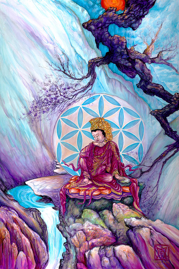 600x900 Buddha And The Flower Of Life Painting By Imago Dei - Flower Of Life Painting