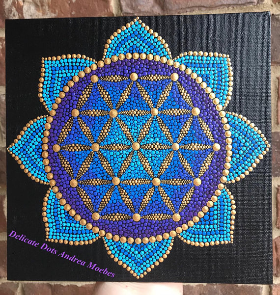 570x601 Flower Of Life Flower Of Life Painting Mandala Dot Canvas - Flower Of Life Painting