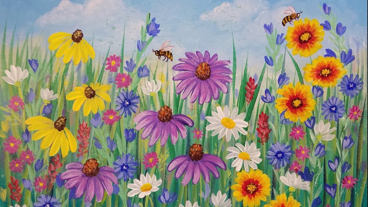 1280x720 Wildflowers Acrylic Painting Tutorial Live Beginner Step By Step - Flower Painting