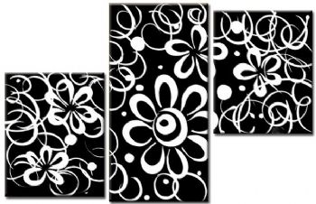 350x226 Black White Flowers Oil Painting Wall Art With Stretched Frame - Flower Painting Black And White