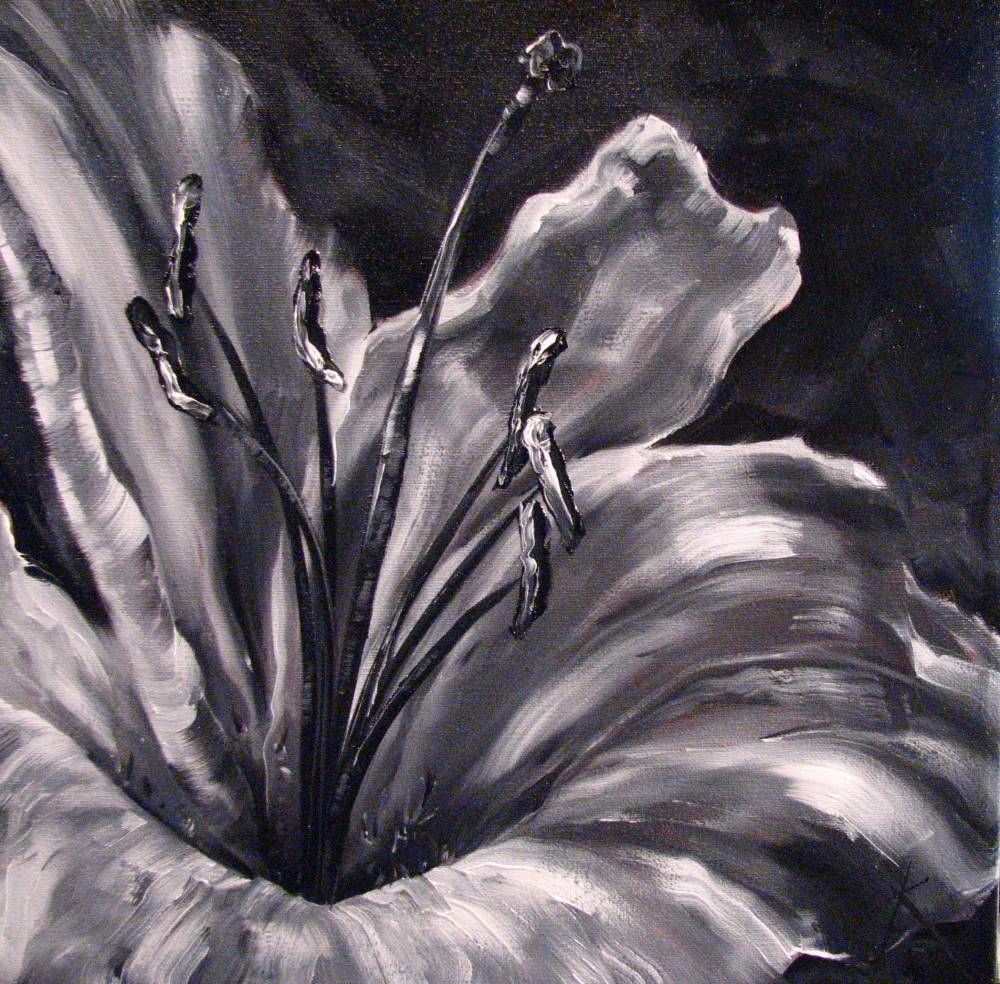 1000x984 Kim Blair Monochromatic Lily Floral Painting, Black Amp White I - Flower Painting Black And White
