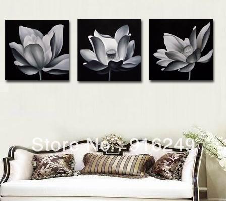 448x398 2018 Hot Sell Black And White Oil Painting Lotus Flowers Modern - Flower Painting Black And White