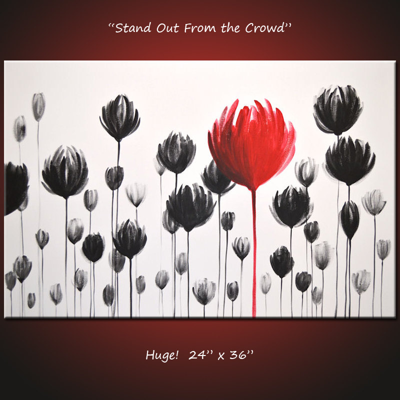 800x800 Large Wall Art Original Painting Flowers Wall Decor Abstract - Flower Painting Black And White