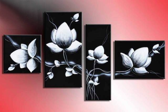 640x425 Hand Painted Modern Wall Art Fly In Black White Flowers Home - Flower Painting Black And White