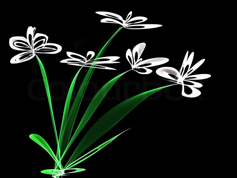 800x600 Abstract Generated White Flowers Black Background Stock Photo - Flower Painting Black And White