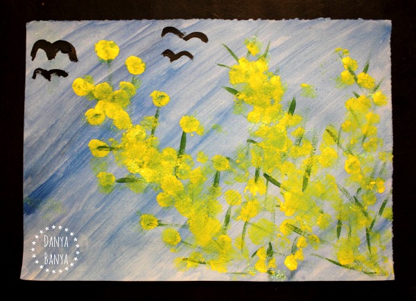 600x435 Wattle Painting With Pom Poms {Aussie Art For Kids} Danya Banya - Flower Painting For Kids