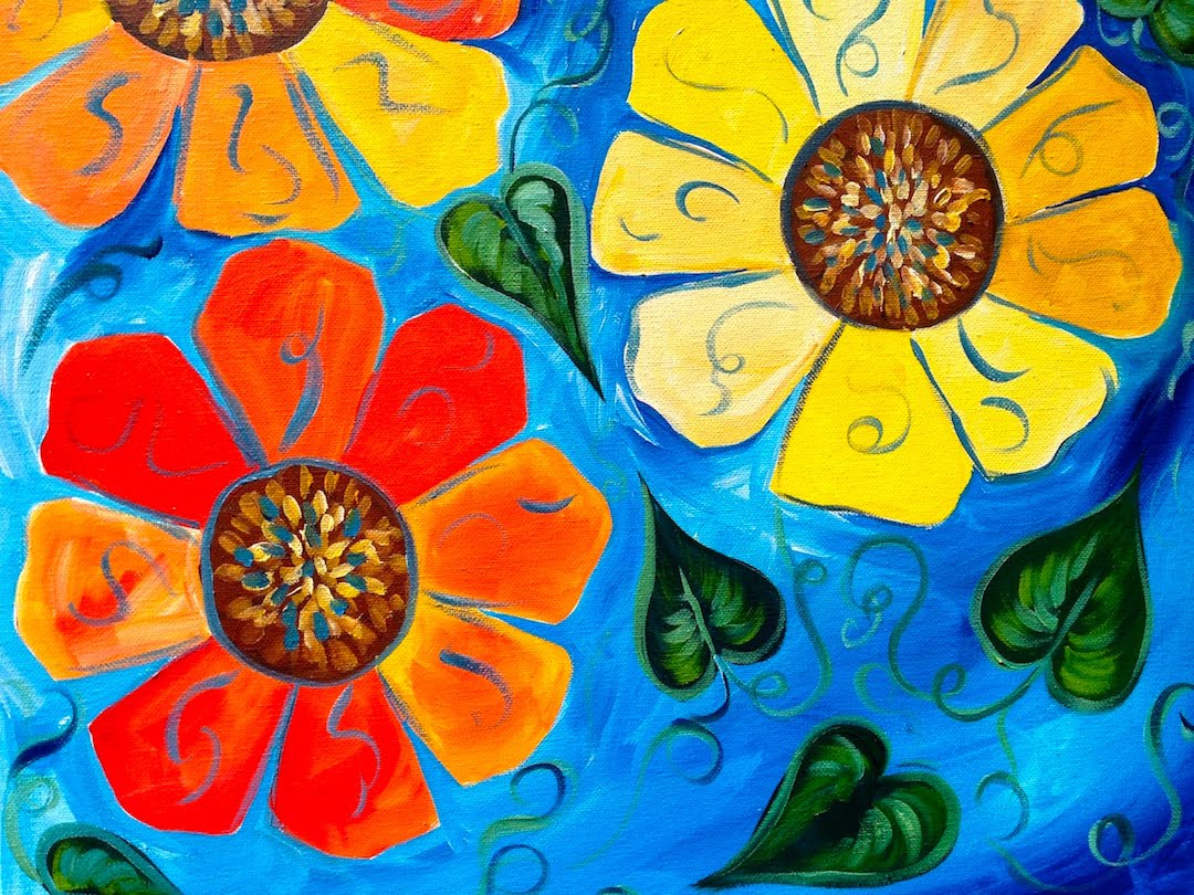 1080x810 Beginners Acrylic Tutorial Flowers Spring Blossom Painting - Flower Painting For Kids