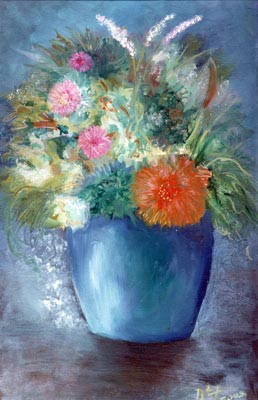 258x400 Flowers In A Blue Vase Oil Painting Fine Arts Gallery - Flower Painting Gallery