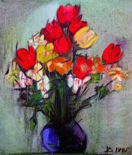 424x499 Tulips And Narcissus - Flower Painting Gallery