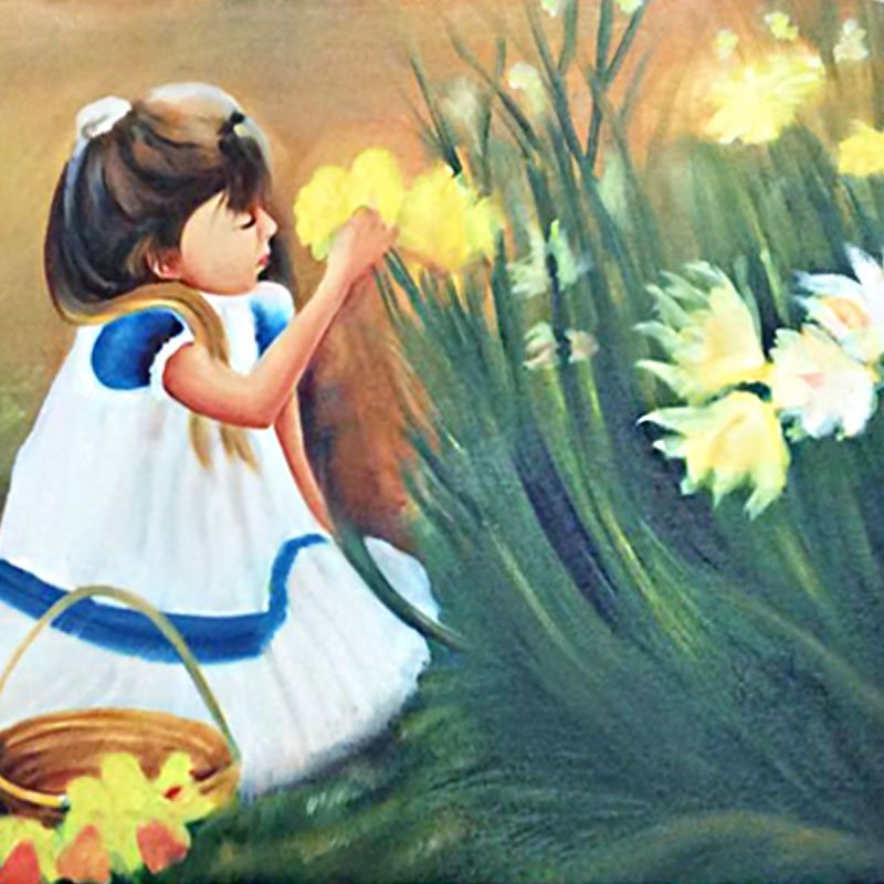 800x800 Girl With Flower Buy Original Girl With Flower Painting - Flower Painting Images