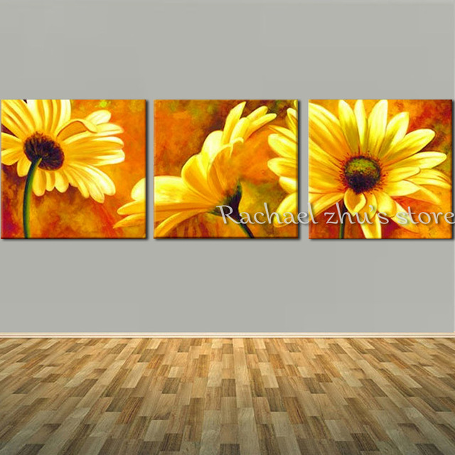 640x640 Hand Painted Yellow Daisy Flower Oil Painting On Canvas Three - Flower Painting On Canvas
