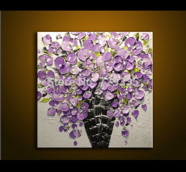 640x591 Oil Painting On Canvas Palette Knife Thick Purple Flowers Painting - Flower Painting On Canvas