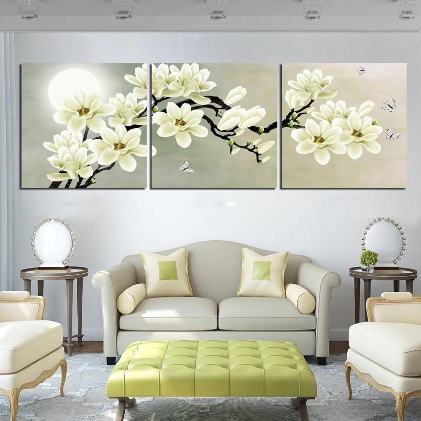 850x850 3 Panel Orchid Flower Painting Wall Canvas Prints Dealeaz - Flower Painting Pics