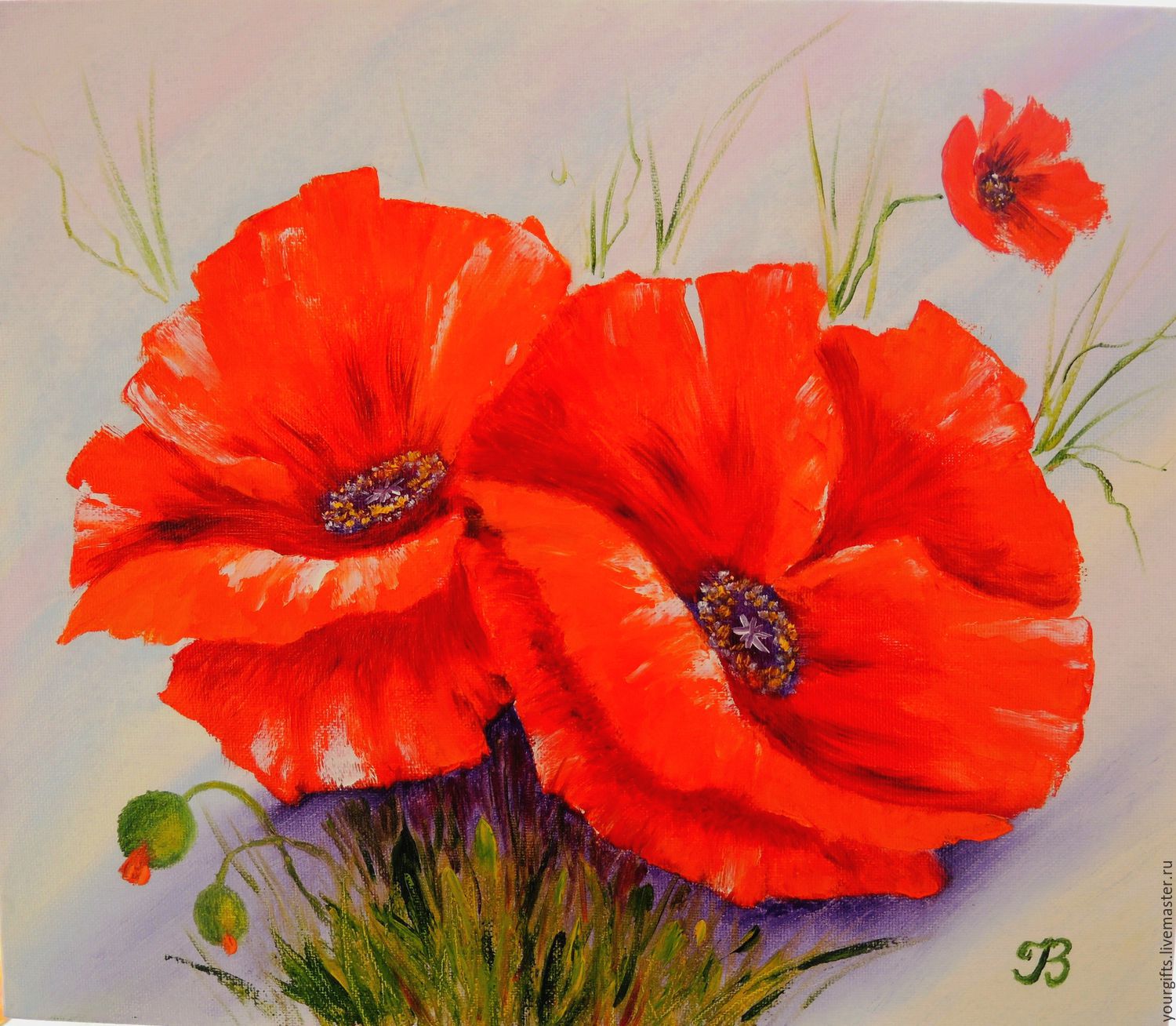 1500x1308 Bright Poppies Oil Painting Flowers Shop Online On Livemaster - Flower Painting Pics