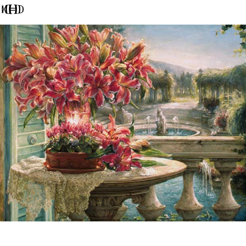 800x800 Diy Diamond Painting Cross Stitch Windows Flowers Diamond - Flower Pattern Painting