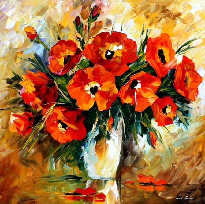 670x669 Breathtaking Flower Paintings By Leonid Afremov - Flower Picture Painting