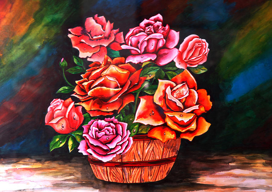 900x636 Flower Pot Painting By Johnson Moya - Flower Pot Painting