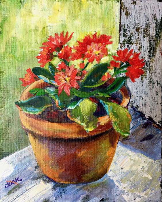 563x700 Flower Pot In The Window - Flower Pot Painting