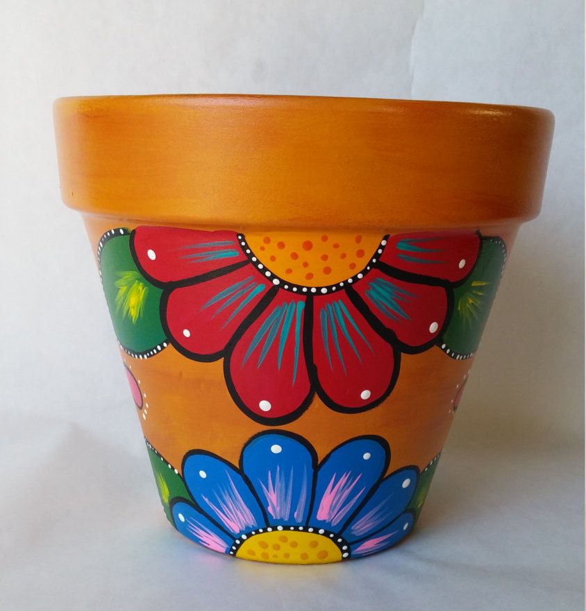 844x881 Pottery, Hand Painted Flower Pot, Rustic Flower Pot, Painted Clay - Flower Pot Painting