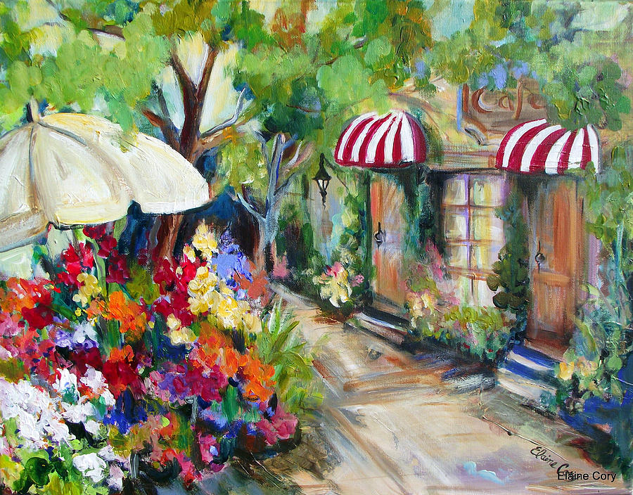 900x704 Laguna Beach Flower Shop Painting By Elaine Cory - Flower Shop Painting