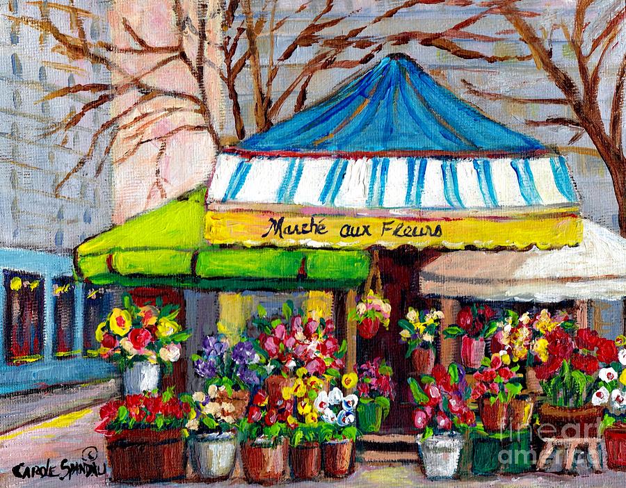 900x702 Late Autumn Flower Shop Downtown Outdoor Vendor Marche Aux Fleurs - Flower Shop Painting