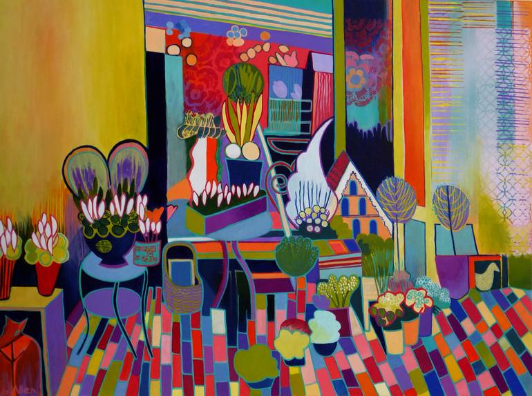 770x574 Saatchi Art Flower Shop, Sevenoaks Painting By Liz Allen - Flower Shop Painting