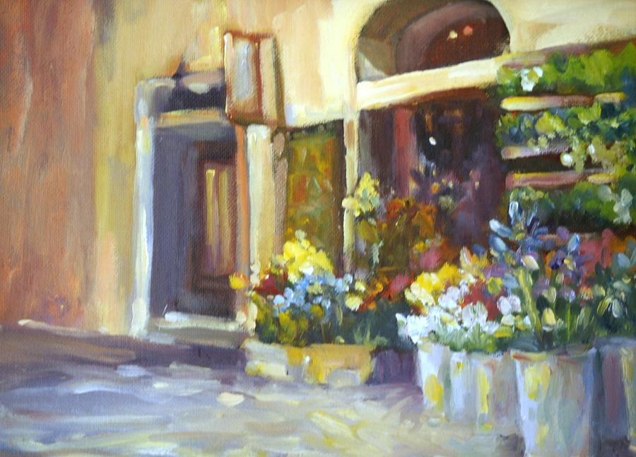 900x647 Flower Shop In Italy Painting By Elizabeth Taft - Flower Shop Painting