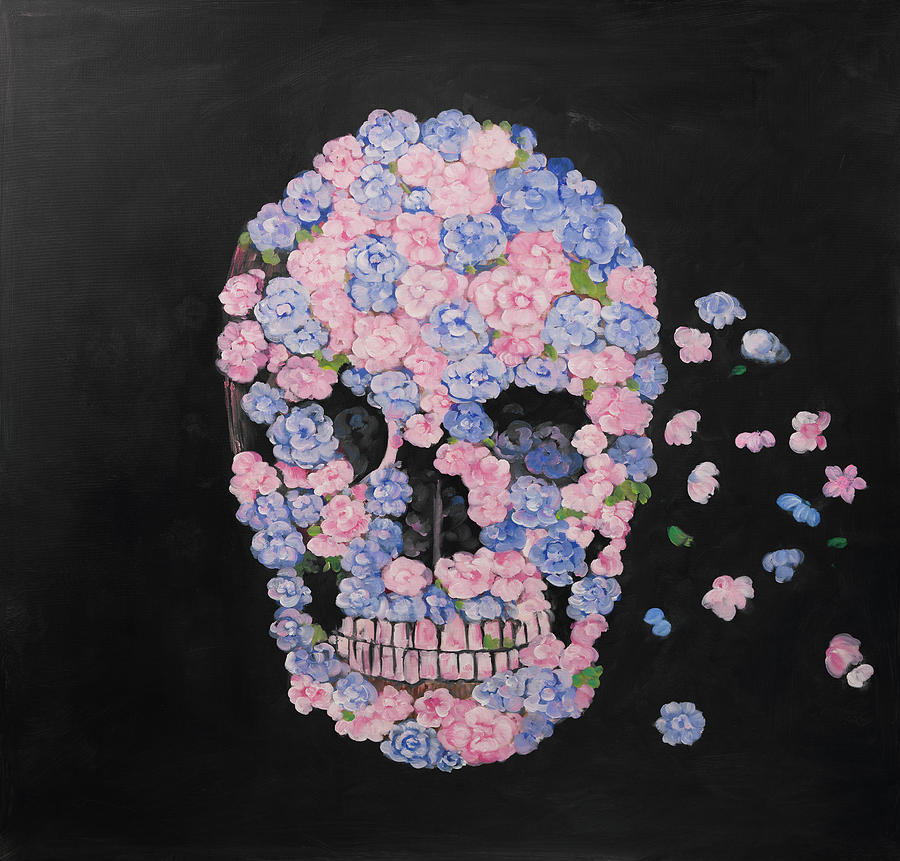 900x861 Flower Skull Painting By Atelier B Art Studio - Flower Skull Painting