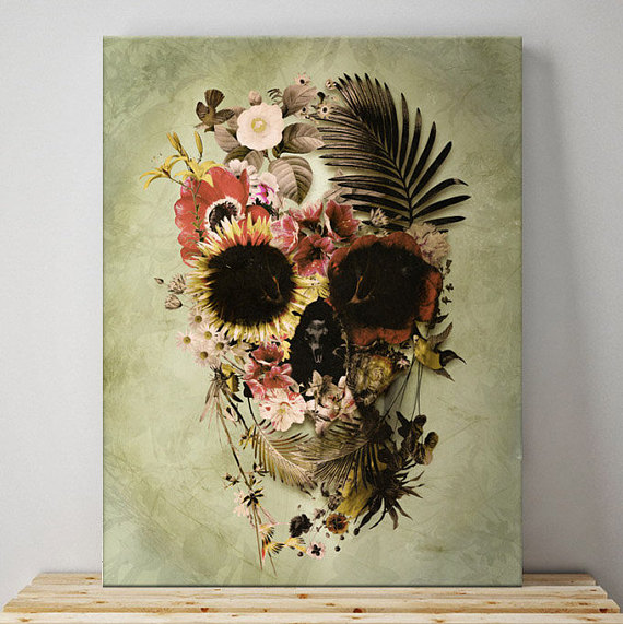 570x571 Garden Skull Canvas Print Floral Skull Wall Art Flower Skull - Flower Skull Painting