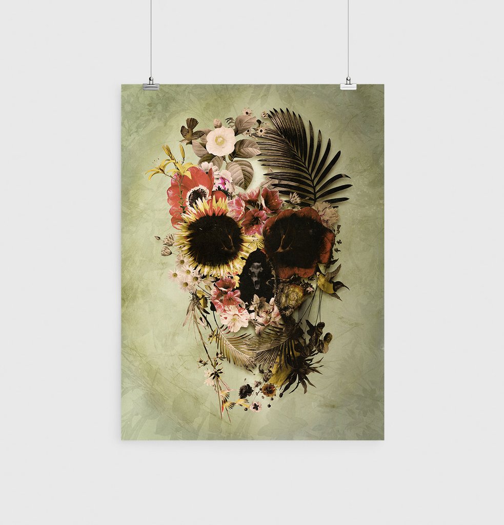 983x1024 Garden Skull Poster, Floral Skull Print Home Decor, Flower Skull - Flower Skull Painting