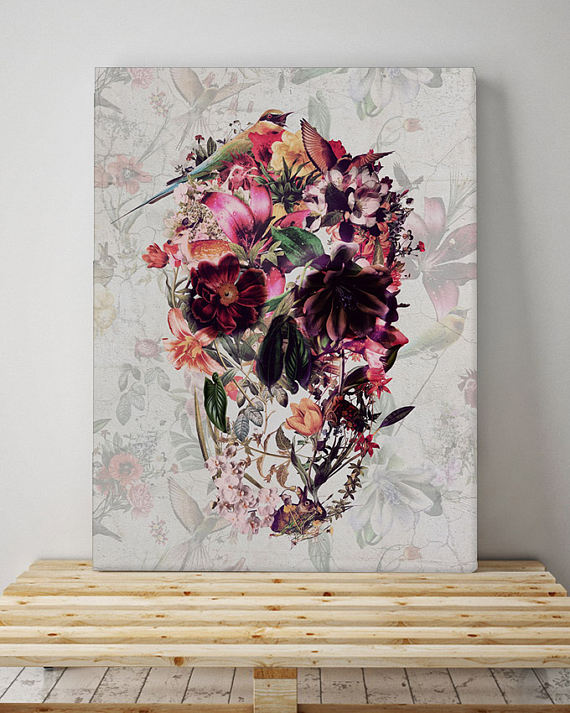 570x713 New Skull Canvas Print Flower Skull Canvas Wall Art Sugar - Flower Skull Painting