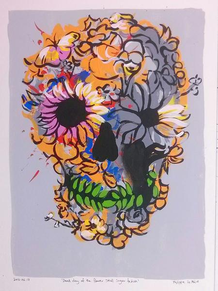 450x600 Philippe Le Miere - Flower Skull Painting