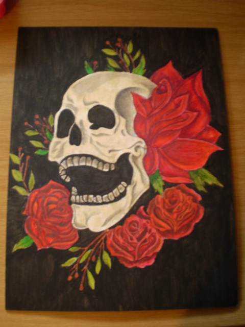 480x640 Skull And Flower Painting By Chrissyandoreo - Flower Skull Painting