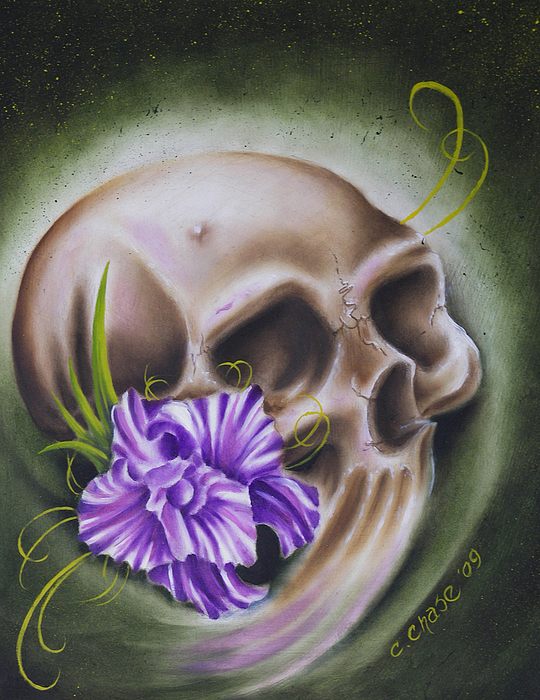 540x700 Skull N Flower Painting By Chad Chase - Flower Skull Painting