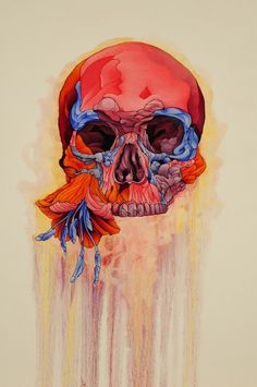 236x355 Watercolor Skull Painting - Flower Skull Painting