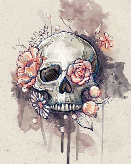540x675 Background Placement Of Waves Body Art Tattoo - Flower Skull Painting