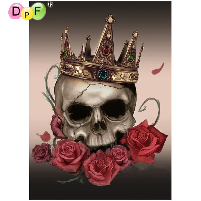 640x640 Dpf Diamond Embroidery Flowers Skulls Diamond Painting Cross - Flower Skull Painting