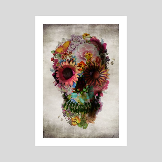540x540 Floral Skull, An Art Print By Ali Gulec - Flower Skull Painting